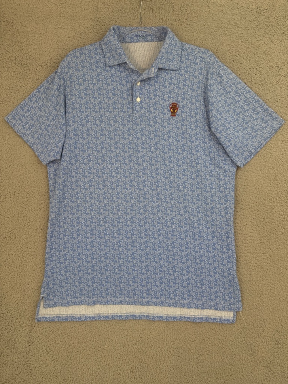Draddy Sport Golf shirt Men's medium short sleeve Light Blue floral print Polo
